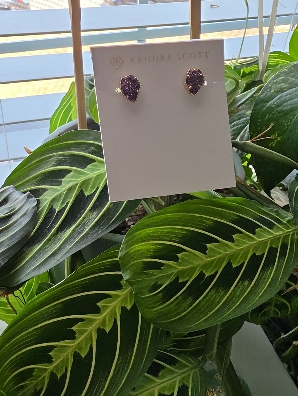 Kendra Scott Gold-Trim Purple Druzy Heart Stud Earrings